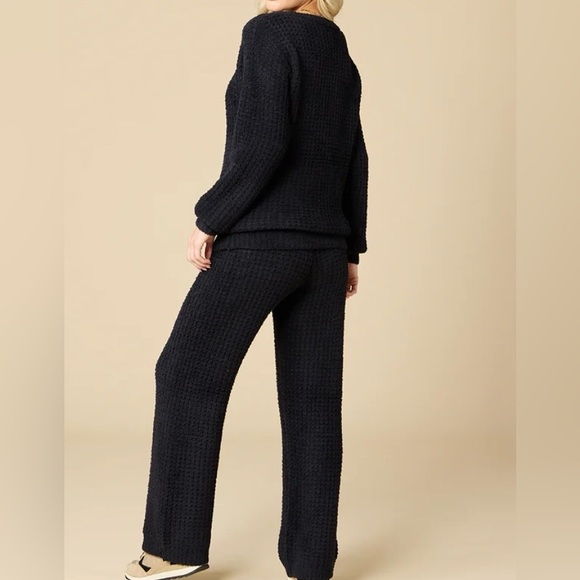 SOFTIES Wm’s Waffle Marshmallow Boatneck With Long Pant Pijama Set.In Black. - Picture 3 of 4